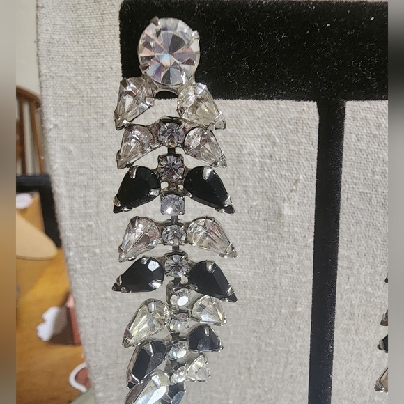 Black and Silver Rhinestone Statement Earrings - Picture 3 of 7